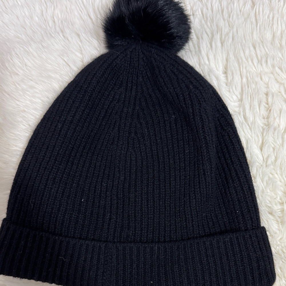 Vince Black Cashmere Hat With Pom Pom View 3